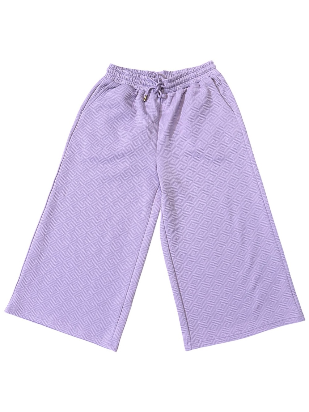 Umgee Women’s Textured Cropped Wide Leg Drawstring Lavender Pants Sz M Boutique